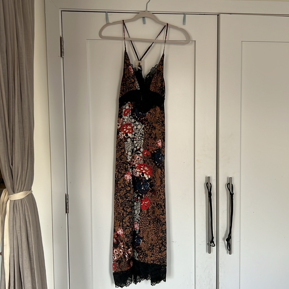 Free People Red and Black Slip Midi Dress Spaghetti Strap